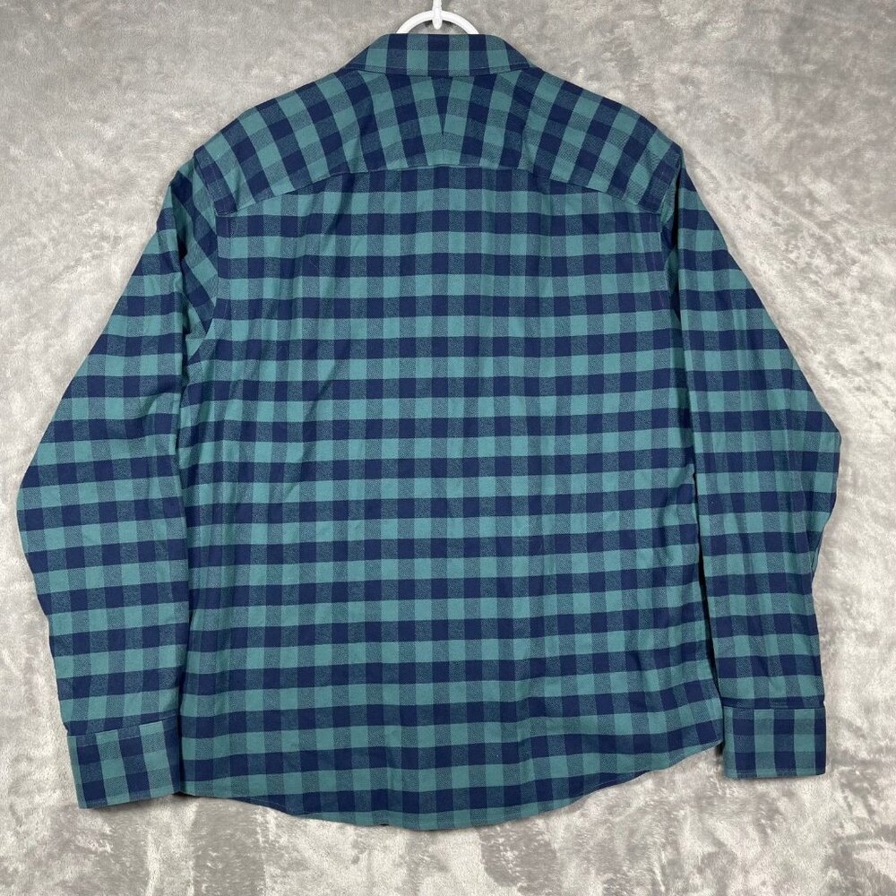 Untuckit Mens XL Wrinkle-Free Green & Navy Plaid Long Sleeve Button-Up Shirt - Picture 7 of 7